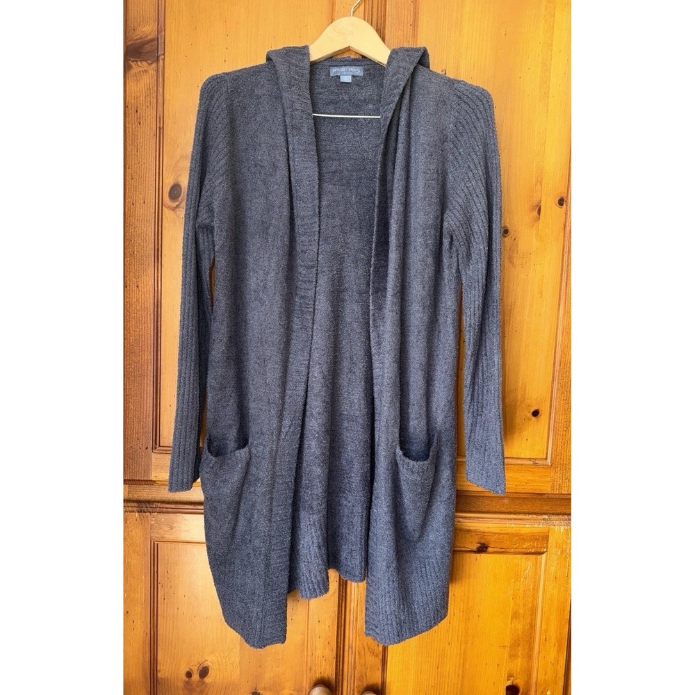 Barefoot Dreams Women's S Cardigan Sweater CozyChic Ultra Lite Fuzzy Robe Gray